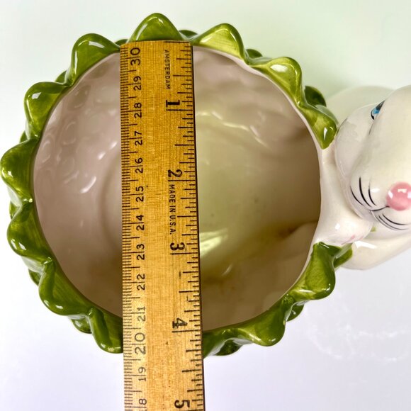 Vintage Bunny Rabbit Artichoke Cachepot Planter Ceramic Vase Spring Easter Bowl - Picture 7 of 9